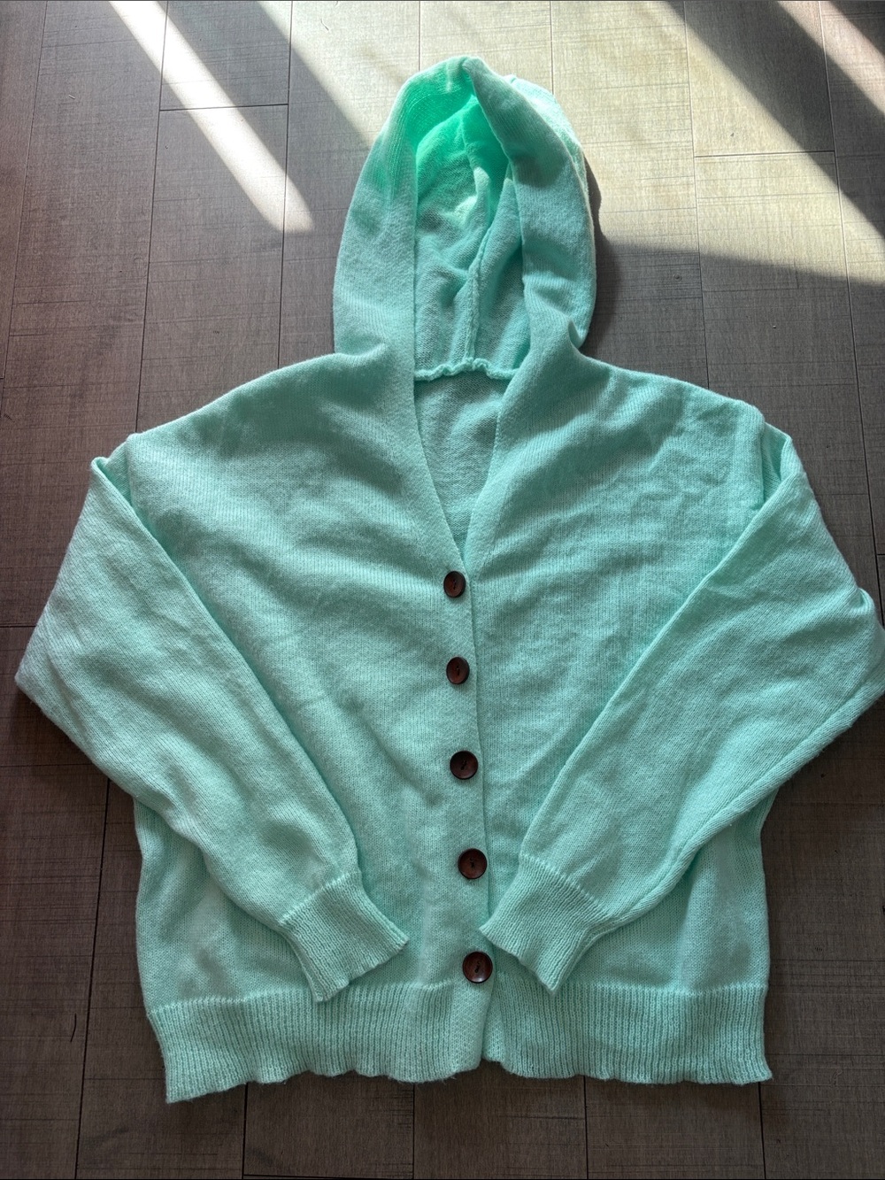 ♠️5/$25♠️Vintage Hand Knit Hooded Cardigan with Wooden Buttons